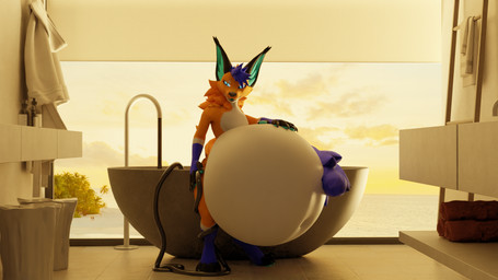 anthro bath bathroom belly belly_expansion belly_inflation big_belly claws expansion fur hair hose hose_in_butt hose_inflation huge_belly hyper hyper_belly inflation liquid_inflation male markings navel open_mouth orange_body orange_fur solo tail water water_inflation white_body white_fur vaqueroserg lapisfoxy vulper 16:9 3d_(artwork) blender_(artwork) digital_media_(artwork) hi_res widescreen