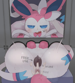 3_toes after_sex animal_genitalia animal_vulva anus arrow_pointing_to_crotch big_butt blush blush_lines bodily_fluids body_writing butt canine_genitalia canine_vulva cum cum_drip cum_in_ass cum_in_vagina cum_inside cum_on_face directional_arrow dripping exposed feet female female_feral female_orgasm feral forced forced_exposure forced_presenting free_use fucked_silly fur genital_fluids genitals leaking_cum looking_pleasured musky_vulva objectification pawpads presenting presenting_anus presenting_hindquarters presenting_vulva public_use quadruped restrained_arms restrained_legs solo sweat sweaty_butt tally_marks through_wall toes toilet_slave vulva white_body white_fur writing_on_butt writing_on_face ichiwa_feather nintendo pokemon eeveelution generation_6_pokemon pokemon_(species) sylveon absurd_res hi_res