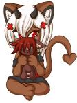 ambiguous_gender belt chibi ear_piercing eyelashes hairpiece holding_object holding_plushie horn piercing plushie simple_background solo spade_tail tail transparent_background bc4life mochasp mocha_softpaw talon_(bc4life) animate_inanimate demon felid lion mammal pantherine alpha_channel