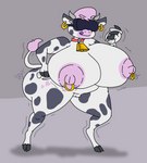 animal_print anthro big_breasts big_butt big_nipples breasts butt collar cow_print cowbell female fingers genitals hair hooved_fingers hooves huge_breasts hyper hyper_breasts nipples piercing pink_hair pussy solo thick_thighs tongue tongue_out vr_headset wide_hips onyx666 belle_(onyx666) bovid bovine cattle mammal absurd_res hi_res