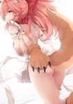 apron breasts butt clothing collar female gloves hair handwear looking_at_viewer low-angle_view paw_gloves pink_hair simple_background smile solo white_background kana616 fate_(series) type-moon berserker_tamamo_cat caster_tamamo-no-mae animal_humanoid canid canid_humanoid humanoid mammal mammal_humanoid 2019 absurd_res hi_res