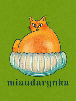 ambiguous_gender blue_text container feral fur glass glass_container green_background looking_at_viewer open_mouth orange_body orange_fur orange_tongue simple_background solo text tongue whiskers agnieszka_delew domestic_cat felid feline felis mammal 2025 digital_drawing_(artwork) digital_media_(artwork) hi_res polish_description polish_text translated_description