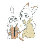 anthro clothed clothing crossgender duo female ftm_crossgender male mtf_crossgender necktie shirt simple_background topwear white_background kabe2mugi disney zootopia judy_hopps nick_wilde canid canine fox lagomorph leporid mammal rabbit red_fox true_fox hi_res