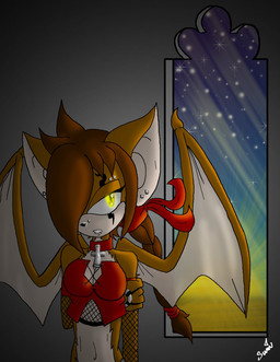 anthro clothing collar ear_piercing eyebrow_piercing facial_piercing female fishnet_clothing glowing glowing_eyes navel piercing solo star sun sunrise yellow_eyes suni-okida sega sonic_the_hedgehog_(series) fan_character bat leaf-nosed_bat mammal microbat vampire_bat yangochiropteran 2009 hi_res