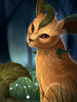 ambiguous_gender black_nose fur grass looking_at_viewer plant solo whiskers chiakiro nintendo pokemon eeveelution generation_4_pokemon leafeon pokemon_(species) 2015 3:4