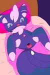 anus balls bed blue_body blush feral furniture gaping gaping_anus genitals green_eyes lying male male_penetrated on_bed penetration penis solo spread_legs spreading blackgyakudora nintendo pokemon generation_6_pokemon meowstic pokemon_(species)