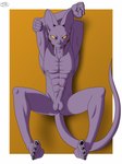 anthro balls butt claws feet genitals hairless lying male muscular nipples nude penis skinny soles solo tail monroethefox dragon_ball dragon_ball_super beerus cornish_rex domestic_cat felid feline felis hairless_cat mammal rex_(cat) hi_res