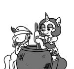 bandanna cauldron clothing cutie_mark duo ear_piercing earth_pony emerald_jewel_(colt_quest) equid equine fan_character female feral ficficponyfic hasbro hat headgear headwear horn horse joyride_(colt_quest) kerchief mammal monochrome my_little_pony mythological_creature mythological_equine mythology piercing pony ribbons simple_background unicorn white_background young young_feral