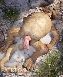 after_anal after_sex anthro balls bloated bodily_fluids cum cum_inflation cum_inside genital_fluids genitals horn inflation male non-mammal_balls penis scales solo spread_legs spreading tail aquafreeze kag_(aquafreeze) kobold scalie 3d_(artwork) digital_media_(artwork) hi_res