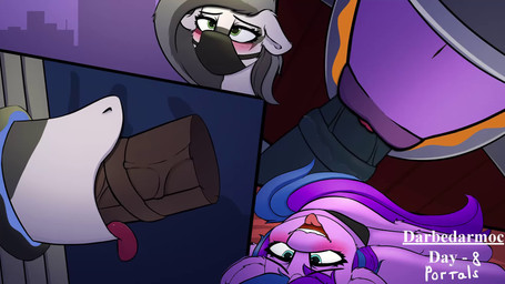 ahegao anatomically_correct animal_genitalia animal_penis animal_vulva bed bedroom blush blush_lines bodily_fluids clothing equine_genitalia equine_penis equine_vulva fellatio female female_penetrated feral fucked_silly furniture genital_fluids genitals group horn looking_pleasured male male/female male_penetrating male_penetrating_female mask non-euclidean_sex oral oral_penetration panties penetration penile penile_penetration penis penis_in_mouth penis_in_vagina portal sex tail teeth tongue tongue_out tongue_out_fellatio underwear vaginal vaginal_fluids vaginal_penetration vulva darbedarmoc hasbro kinktober kinktober_2025 my_little_pony mythology cyan_nova_fae_(cyanfae) fan_character equid equine horse mammal mythological_creature mythological_equine pony unicorn zebra 16:9 2025 2d_animation animated hi_res high_framerate motion_tweening no_sound short_playtime video widescreen