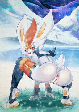 anthro anus bedroom_eyes butt clothing crouching detailed_anus detailed_background feet female fingerless_gloves fur genitals gloves handwear humanoid_feet legwear looking_back narrowed_eyes outside paws plantigrade presenting presenting_hindquarters rear_view red_eyes seductive snow snowing soles solo stirrup_(marking) stirrup_legwear stirrup_stockings stockings tail text toeless_legwear toeless_stockings toes tongue vulva white_body white_fur xu53r nintendo pokemon cinderace generation_8_pokemon lagomorph mammal pokemon_(species)