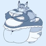1:1 anthro barely_mobile belly belly_on_ground big_belly big_breasts big_butt breasts butt chubby_cheeks cleavage clothed clothing deep_navel double_chin erect_nipples fat_arms fatio_catio felid feline female halloween hi_res holidays huge_belly huge_breasts huge_butt hyper hyper_belly hyper_breasts ill_fitting_clothing legwear lynn_(fatio_catio) lynx maid_apron maid_headdress maid_uniform mammal monochrome morbidly_obese morbidly_obese_female navel nipple_outline nipples obese obese_female overweight overweight_female panties solo thigh_highs torn_clothing underwear uniform weight_gain