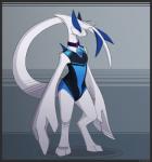 anthro anthrofied clothing collar digitigrade femboy fur male one-piece_swimsuit pokemorph solo swimwear tail warden006 nintendo pokemon bloom_(warden006) fan_character generation_2_pokemon legendary_pokemon lugia pokemon_(species)