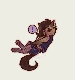 bottomwear brown_eyes brown_hair chibi clothing daisy_dukes denim denim_bottomwear denim_clothing denim_shorts digitigrade exclamation_point female fishnet_clothing hair heterochromia hotpants inner_ear_fluff jacket looking_at_viewer pawpads pink_eyes pink_pawpads pose reclining shorts simple_background solo speech_bubble tongue tongue_out topwear tuft pegasi_art helena_(bonk6) hyena mammal spotted_hyena 2020 dated digital_media_(artwork) low_res signature