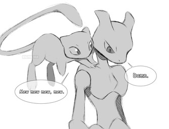 ambiguous_gender anthro biped bipedal_feral dialogue digitigrade duo feral floating hand_on_shoulder levitation long_tail looking_at_another profanity simple_background size_difference speech_bubble tail text three-quarter_view white_background digivolvar i_think_we're_gonna_have_to_kill_this_guy nintendo pokemon generation_1_pokemon legendary_pokemon mew_(pokemon) mewtwo pokemon_(species) 2025 artist_name english_description english_text greyscale hi_res meme monochrome sketch watermark