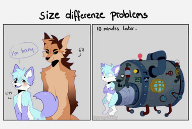 after_sex anthro black_eyes blue_eyes blush bodily_fluids brown_body brown_fur duo fur humor iron_butt male male/male nude purple_body purple_fur size_difference tears teasing text white_body white_fur spraykitty nickelodeon spongebob_squarepants canid canine fox mammal maned_wolf english_text hi_res meme