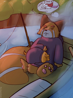 boat bottomless clothed clothing cooler dream fishing_rod fur hoodie hoodie_only male orange_body orange_fur outside plant sitting sleeping sleeping_together sunrise text topwear topwear_only tree vehicle watercraft rockpankake mina_the_hollower yacht_club_games ama_(rockpankake) dou mina_(mina_the_hollower) ailurid mammal mouse murid murine red_panda rodent 2026 3:4 digital_media_(artwork) english_text hi_res