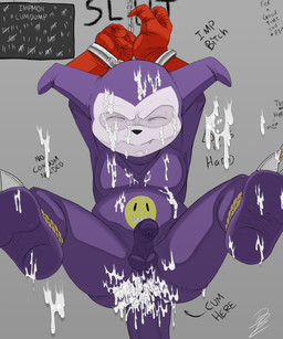 after_rape after_sex anus balls bdsm bodily_fluids bondage bound butt clothing cum cum_in_ass cum_inside cum_on_butt cum_on_chest cum_on_face cum_on_feet cum_on_leg cum_on_wall erection eyes_closed feet feral forced foreskin genital_fluids genitals gloves handwear humanoid_genitalia humanoid_penis long_foreskin male messy penis presenting presenting_hindquarters public_use purple_body sex_slave simple_background slave solo tally_marks text tight_foreskin toes tongue unretracted_foreskin unusual_tally_marks western_tally_marks raccoondouglas bandai_namco digimon digimon_(species) imp impmon absurd_res english_text hi_res