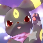 ambiguous_gender blush looking_at_viewer open_mouth pawpads paws red_eyes solo star tongue okunawa nintendo pokemon eeveelution generation_2_pokemon pokemon_(species) umbreon 1:1