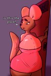 animate_inanimate anthro big_breasts blush breasts clothed clothing digital_media_(artwork) disney female huge_breasts kanga kangaroo living_plushie macropod mammal marsupial mature_female plushie simple_background solo tail text winnie_the_pooh_(franchise) zaw