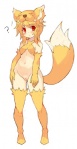 armwear blonde_hair blush bottomless breasts clothed clothing dipstick_tail elbow_gloves eyebrows eyelashes female fur genitals gloves hair handwear legwear looking_at_viewer markings multicolored_tail navel pussy red_eyes simple_background small_breasts solo standing tail tail_markings thigh_highs white_background yellow_body yellow_fur tsuderou ragnarok_online moonlight_flower animal_humanoid canid canid_humanoid canine canine_humanoid fox fox_humanoid humanoid mammal mammal_humanoid 2017