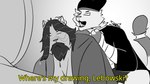 accessory angry anthro asian_clothing bandage bandaged_arm bandaged_chest bandaged_tail bathrobe beard bottomwear clothing clothing_grab crouching duo east_asian_clothing facial_hair fight fist fur fur_markings gloves_(marking) grey_body grey_fur hair headband headgear headwear japanese_clothing kimono long_hair male markings neck_tuft ninja robe screaming shirt shorts simple_background text toilet topwear tuft warrior wet wet_body wet_clothing wet_fur catskatematch the_big_lebowski cat_skatematch_(character) the_dude domestic_cat felid feline felis mammal digital_drawing_(artwork) digital_media_(artwork) english_text hi_res monochrome sketch subtitled