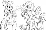 2014 3:2 accessory anthro anthrofied apple_bloom_(mlp) big_breasts black_and_white blush bodily_fluids bow_(feature) bow_accessory bow_ribbon breast_grab breasts centered_hair_bow cheerleader cutie_mark_crusaders_(mlp) ear_piercing earth_pony equid equine eyes_closed feathered_wings feathers female female/female freckles friendship_is_magic group group_sex hair hair_accessory hair_bow hair_ribbon hand_on_breast hasbro hi_res horn horn_fetish horn_play horn_sex horngasm hornjob horse licking mammal monochrome my_little_pony mythological_creature mythological_equine mythology navel open_mouth pegasus piercing pony ribbons scootaloo_(mlp) sex slashysmiley sweat sweetie_belle_(mlp) threesome tongue tongue_out trio unicorn wings