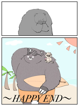 anthro beach bottomwear chibi claws clothing duo eyewear male male/male outside sand seaside shorts size_difference sunglasses surfboard watakofu nintendo splatoon li'l_judd mr._grizz bear domestic_cat felid feline felis mammal 3:4