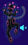 anthro black_body blush blush_lines breasts clothing cybernetics dancing digitigrade eyes_closed female geometric_background grid_background happy heart_symbol latex latex_clothing latex_skinsuit machine mute pattern_background paws purple_background raised_paw rubber_clothing simple_background skinsuit small_breasts solo symbol tight_clothing visor parfaerie nyandroid nyandrone cyborg felid feline mammal 2020 absurd_res digital_media_(artwork) hi_res