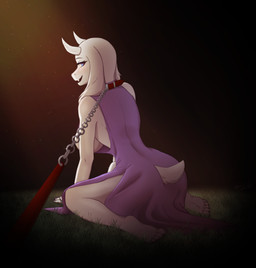 all_fours anthro asian_clothing bdsm big_breasts blue_eyes breasts chinese_clothing chinese_dress clothing collar curvy_figure dress east_asian_clothing female floppy_ears fur grass horn hourglass_figure kneeling leash leash_pull looking_at_viewer looking_back mature_female petplay plant roleplay sex_slave short_tail side_boob side_slit side_slit_clothing side_slit_dress sideless_clothing sideless_dress sitting slave slit_dress small_waist solo submissive submissive_anthro submissive_female tail thick_thighs white_body white_fur wide_hipped_anthro wide_hipped_female wide_hips night_silk17 undertale undertale_(series) toriel boss_monster_(undertale) bovid caprine goat mammal monster hi_res story story_in_description