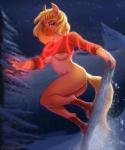 2019 5:6 absurd_res action_pose anthro blonde_hair blue_eyes bottomless bracelet breasts butt clothed clothing digital_media_(artwork) empaws equid equine female hair hi_res horse jewelry looking_at_viewer mammal necklace nipples nude nude_snowboarding open_mouth outside pose reaper3d sky smile snow snowboard snowboarding solo