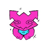 armless arrow_(anatomy) blue_clothing blush blush_lines clothing female looking_at_viewer navel_outline pink_body pink_ears simple_background smile solo sparkles spiral_eyes thick_thighs white_background wide_hipped_humanoid wide_hips nanodude78 deltarune undertale_(series) darkner digital_creature virovirokun 1:1 2023 low_res