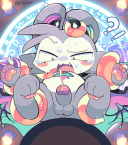 2_horns anthro balls blush blush_lines blush_stickers bodily_fluids candle censored_genitalia censored_penis chibi claws countershading cum cute_fangs ejaculation fangs genital_fluids genitals hand_pawpads heterochromia horn humanoid_genitalia humanoid_penis kemono male motion_lines obscured_penetration open_mouth pawpads penis restrained restrained_by_tentacles solo summoning summoning_circle sweat teeth tentacles tuft wings dogblin devil_connection makemon devilun_(makemon) 2025 censored chinese_description hi_res