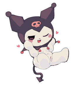 anthro blush breasts chibi clothing female fur genitals hand_on_face hat headgear headwear heart_symbol navel nipples one_eye_closed simple_background small_breasts solo spade_tail tail vulva white_background white_body white_fur wink star-rod onegai_my_melody sanrio kuromi demon lagomorph leporid mammal rabbit 2020 full-length_portrait portrait