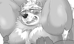 anthro armpit_hair blush bodily_fluids body_hair duo groping_from_behind male nipple_fetish nipple_pinch nipple_play nipples overweight overweight_male pinch sweat bake_gosut lifewonders live_a_hero goro_(live_a_hero) bear mammal monochrome