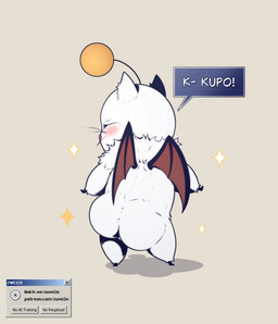 ambiguous_gender antennae_(anatomy) anthro bat_wings big_butt butt eyes_closed feet fur membrane_(anatomy) membranous_wings pom_antennae red_nose small_feet small_hands solo sparkles text whiskers white_body white_fur wings zwei2x final_fantasy square_enix mammal moogle better_version_at_source hi_res url