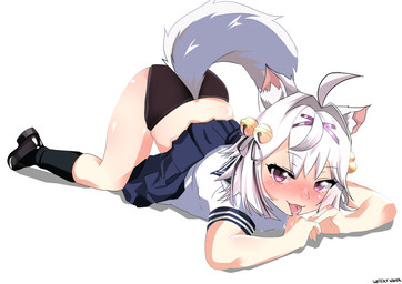ahoge ass_up black_clothing black_panties black_underwear blush bottomwear butt clothed clothing female front_view hair looking_at_viewer panties presenting presenting_hindquarters presenting_underwear raised_bottomwear raised_clothing raised_skirt school_uniform skirt solo tongue tongue_out underwear uniform watterywinter filian_(vtuber) animal_humanoid cat_humanoid felid felid_humanoid feline feline_humanoid humanoid mammal mammal_humanoid absurd_res hi_res