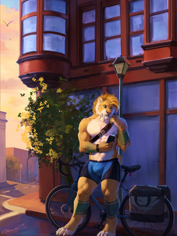 anthro backpack biceps bicycle bottomwear bulge cellphone clothed clothing digit_ring electronics fangs feet fingers fur hair holding_cellphone holding_object holding_phone holding_smartphone jewelry male muscular muscular_anthro muscular_male outside pecs phone plant ring sabertooth_(anatomy) short_tail shorts shorts_only smartphone smile solo standing tail teeth toe_ring toes topless topless_anthro topless_male vehicle yellow_body yellow_fur dimonis felid mammal prehistoric_species saber-toothed_tiger 3:4 digital_media_(artwork) hi_res