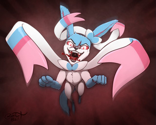4_toes blood blue_body blue_fur bodily_fluids eyebrows feet feral fur jumping male multicolored_body multicolored_fur nightmare_fuel nude open_mouth pawpads paws red_eyes scar simple_background smile solo toes white_body white_fur blokfort nintendo pokemon fan_character joseph_von_carstein eeveelution generation_6_pokemon pokemon_(species) shiny_pokemon sylveon vampire 2021 5:4