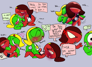 cowgirl_position duo from_front_position holding_legs_up lying making_out male male/male on_back on_bottom on_top sex sloppy_kiss spread_legs spreading yeetymcbeet sgt._frog giroro keroro amphibian frog humanoid keronian hi_res