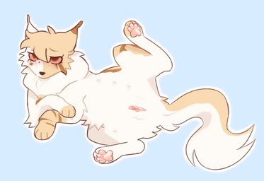 6_nipples female female_feral feral fur genitals multi_nipple multicolored_body multicolored_fur nipples pink_vulva presenting presenting_vulva solo vulva white_body white_fur yellow_body yellow_fur littleperrito warriors_(book_series) fan_character domestic_cat felid feline felis mammal 2026 digital_drawing_(artwork) digital_media_(artwork) hi_res
