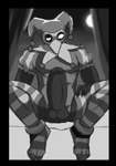 anthro beak big_penis black_border border claws clothed clothing fool's_hat genitals hat headgear headwear huge_penis jester jester_outfit legwear looking_at_viewer male penis solo stockings toe_claws badgerboss avian bird corvid corvus_(genus) crow oscine passerine absurd_res digital_media_(artwork) hi_res monochrome