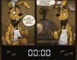 animatronic anthro bow_(feature) bow_tie comic english_text five_nights_at_freddy's five_nights_at_freddy's_3 lagomorph leporid machine male mammal nobody_(artist) rabbit robot scottgames simple_background springtrap_(fnaf) text yellow_eyes