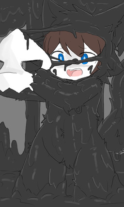 anthro black_background black_body black_fur black_latex black_tail blue_eyes bodily_fluids bone bone_mask brown_hair dripping fur glistening glistening_body goo_transformation hair human_to_anthro latex male mask open_mouth scared simple_background skull skull_mask slime solo species_transformation tail transformation white_face chano changed_(video_game) lin_(changed) animal_humanoid canid canid_humanoid canine canine_humanoid dark_latex humanoid latex_creature living_latex mammal mammal_humanoid wolf_humanoid hi_res