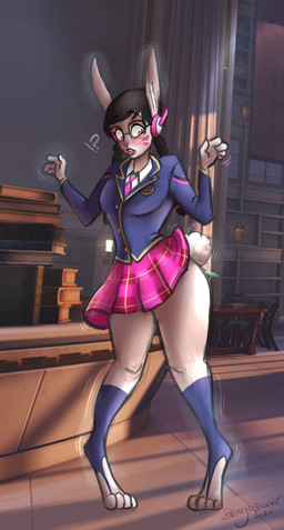 black_hair bottomwear braided_hair breasts clothing exclamation_point female growth hair inner_ear_fluff legwear looking_down question_mark screencap screencap_background skirt solo stockings surprised tail tail_growth torn_clothing transformation tuft uniform beingobscene blizzard_entertainment overwatch d.va_(overwatch) animal_humanoid humanoid lagomorph lagomorph_humanoid leporid_humanoid mammal mammal_humanoid rabbit_humanoid 2020 absurd_res hi_res