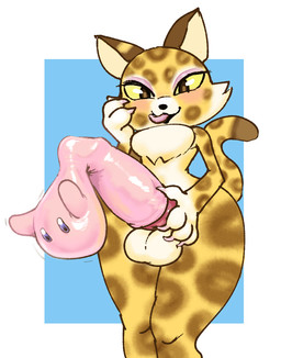ambiguous_gender anthro balls blush bodily_fluids condom countershading cum cum_inflation cum_inside duo erection filled_condom fur genital_fluids genitals herm inflation intersex licking licking_lips living_condom penetration penis sex sexual_barrier_device simple_background tongue tongue_out wearing_condom danoodle kirby_(series) kirby_and_the_forgotten_land nintendo clawroline kirby alien felid leopard mammal pantherine digital_media_(artwork)