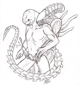 ambiguous_gender anthro bodily_fluids cum duo ejaculation genital_fluids genitals hand_on_hip handjob handjob_from_behind head_on_shoulder looking_down male male/ambiguous open_mouth penile penis sex simple_background standing tail teeth white_background deezmo alien_(franchise) halo_(series) microsoft xbox_game_studios alien sangheili xenomorph 2010 monochrome sketch