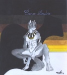 abs alin_raven anthro anubian_jackal anubis biceps canid canine canis claws colored_pencil_(artwork) deity domestic_dog egyptian egyptian_mythology english_text fur hair jackal male mammal marker_(artwork) middle_eastern_mythology mixed_media muscular muscular_anthro muscular_male mythology nipples nude paws pecs solo text toe_claws traditional_media_(artwork)