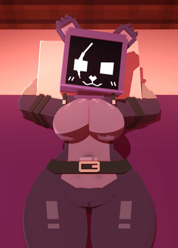 5_fingers anthro bed bed_sheet bedding big_breasts breasts clothed clothing eye_scar facial_scar female fingers fur furniture genitals looking_at_viewer multicolored_body multicolored_fur purple_body scar simple_background solo square_(anatomy) coresvoid epic_games fortnite innersloth microsoft minecraft mojang xbox_game_studios raven_team_leader bear canid mammal 3d_(artwork) absurd_res digital_media_(artwork) hi_res mine-imator_(artwork)