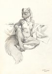 anthro athletic athletic_anthro athletic_female bed breasts female fur furniture genitals hair jewelry navel necklace nipples nude pillow pubes pussy short_hair sitting small_breasts solo tail whiskers scale_(artist) gulonine mammal marten mustelid musteline pine_marten true_musteline weasel 2020 graphite_(artwork) hi_res monochrome sketch traditional_media_(artwork)